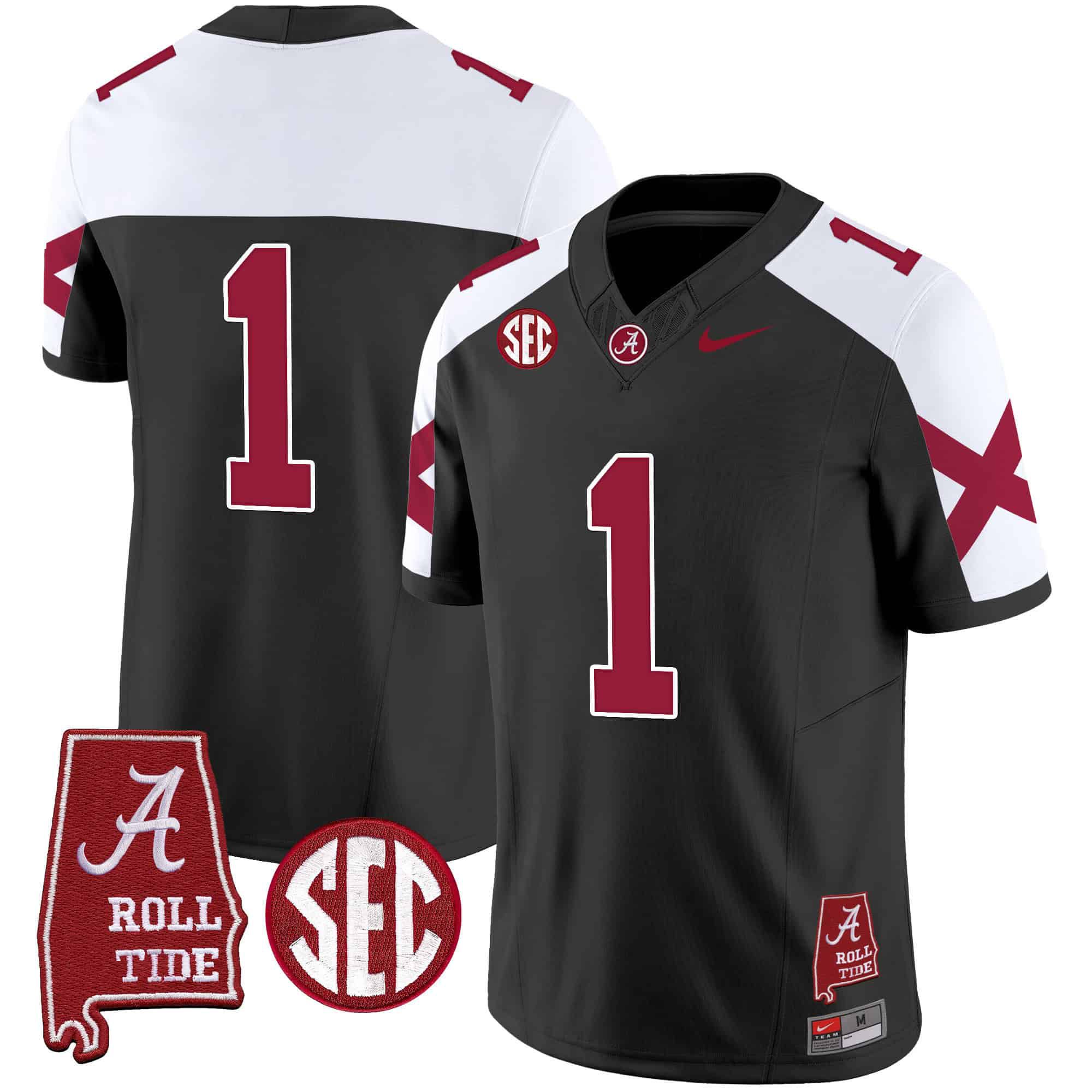 Men Alabama Crimson Tide #1 No Name Black Map Vapor Limited 2024 Nike NCAA Jersey style 1